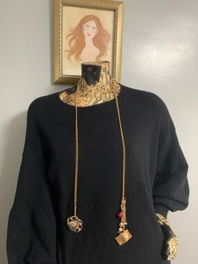 Lariat Gold Pendant Necklace with Charms